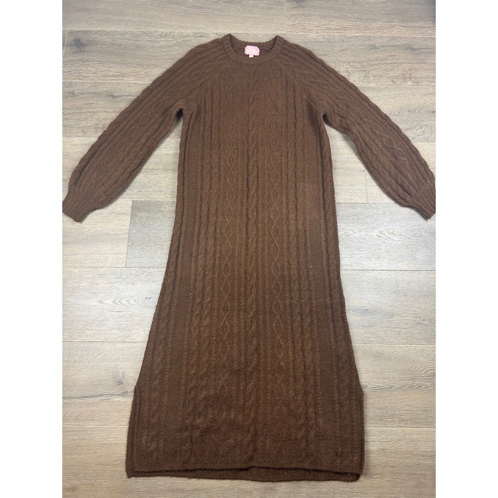 Show Me Your Mumu Barb Sweater Dress Chocolate Cable Knit Midi Brown XS MF4-5160